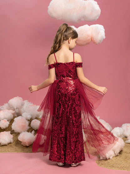 Tween Girls' Off-Shoulder Sequin Sleeveless A-Line Formal Gown — authorized product image 2