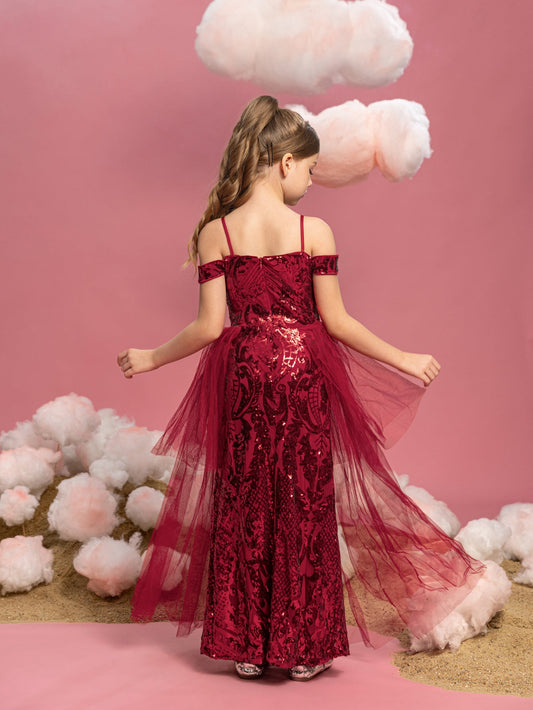 Tween Girls' Off-Shoulder Sequin Sleeveless A-Line Formal Gown — authorized product image 2