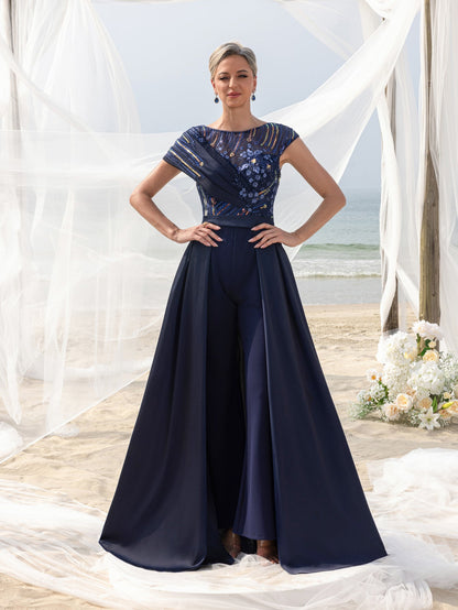 Additional product view of Satin V-Neck A-Line Sequin Maxi Mother-of-the-Bride Dress