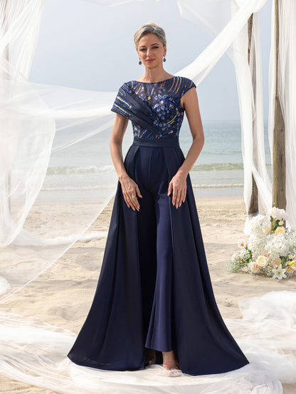 Additional product view of Satin V-Neck A-Line Sequin Maxi Mother-of-the-Bride Dress