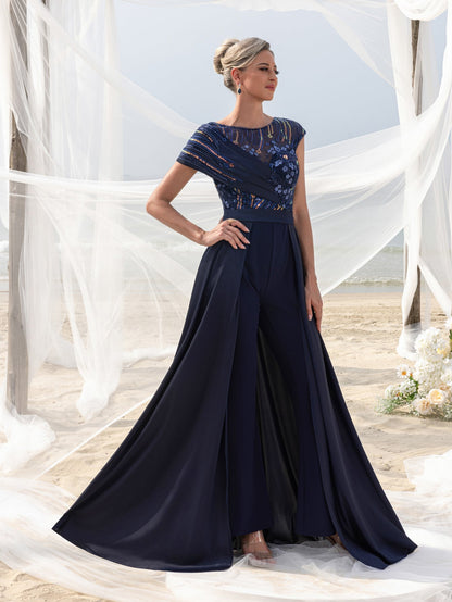 Additional product view of Satin V-Neck A-Line Sequin Maxi Mother-of-the-Bride Dress