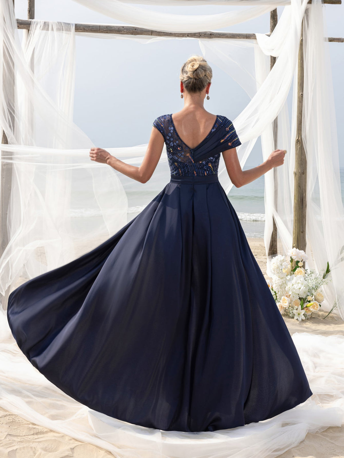Additional product view of Satin V-Neck A-Line Sequin Maxi Mother-of-the-Bride Dress