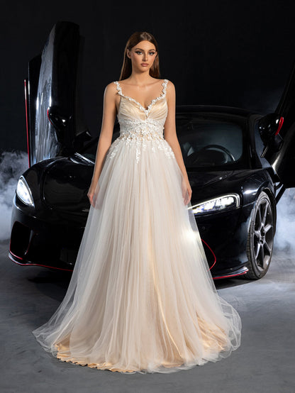 Additional product view of Lace-Up Backless Sleeveless A-Line Appliqué Wedding Dress