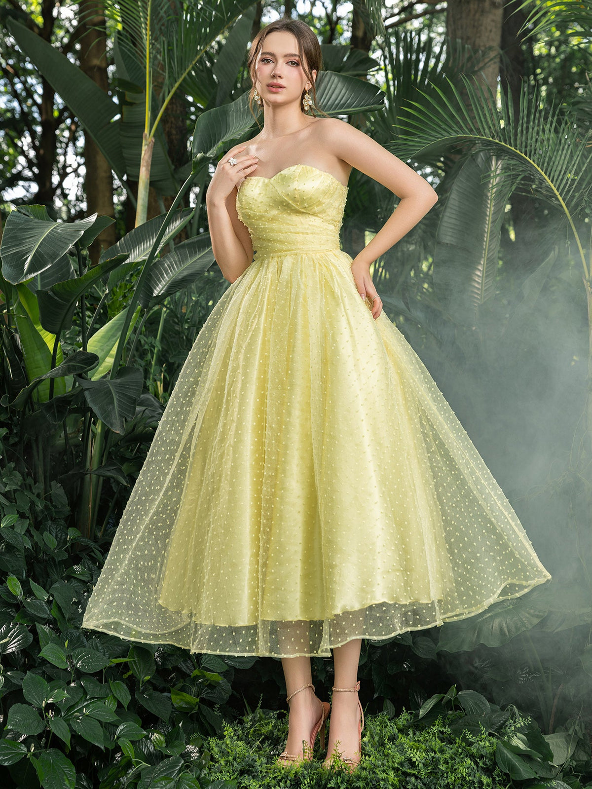 Strapless Lace Sleeveless A-Line Midi Dress — authorized product image 3