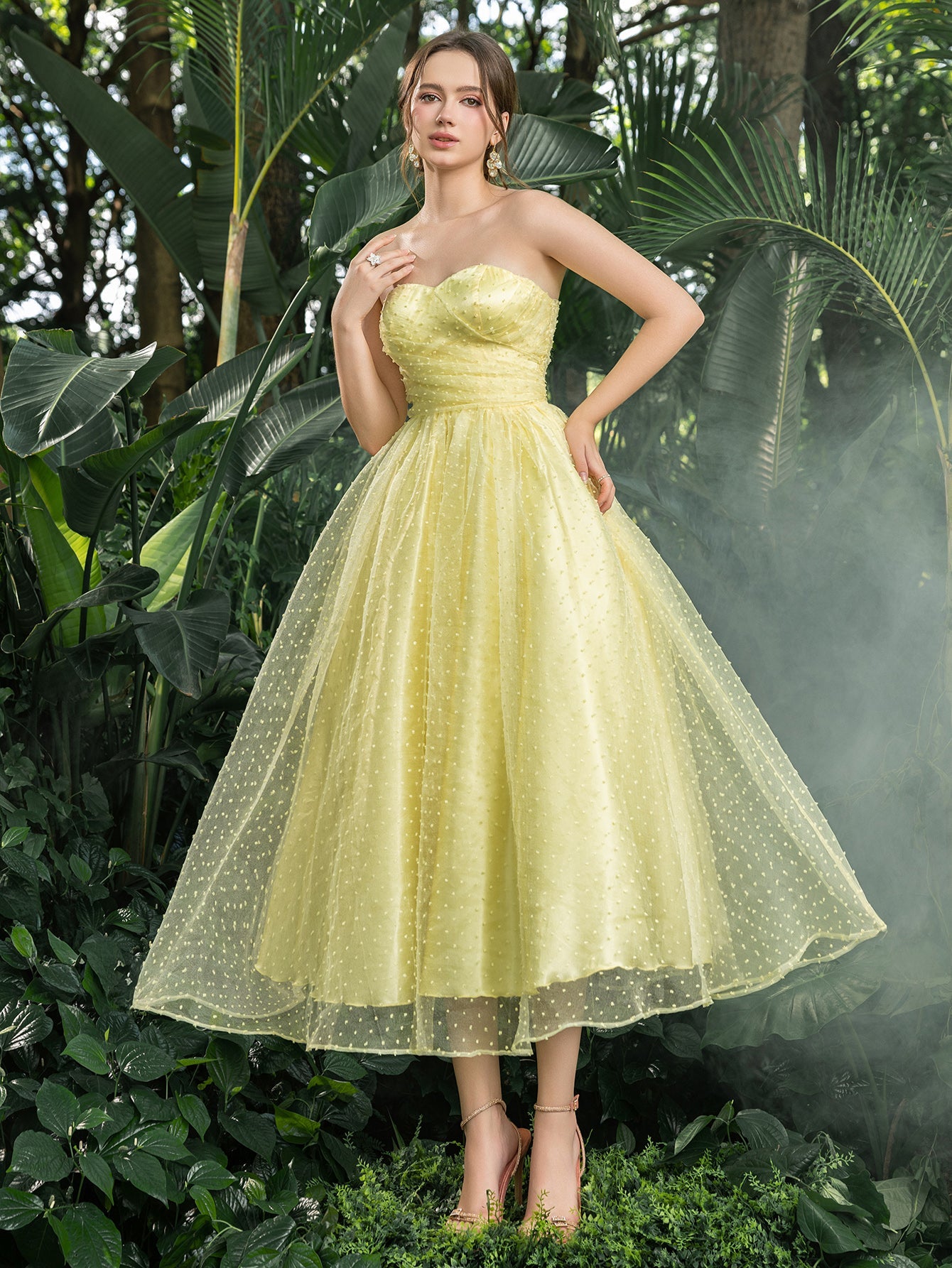 Strapless Lace Sleeveless A-Line Midi Dress — authorized product image 3