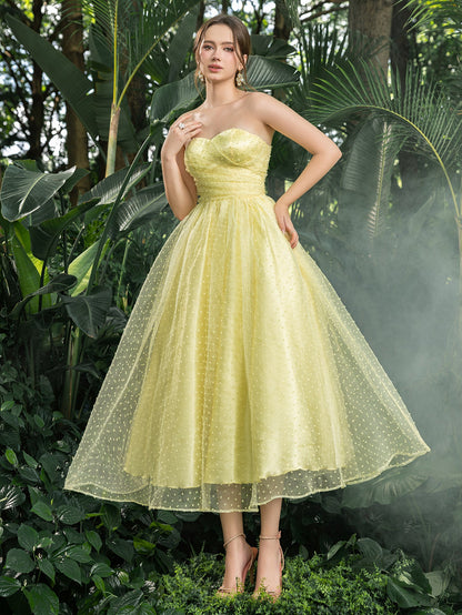 Strapless Lace Sleeveless A-Line Midi Dress — authorized product image 3