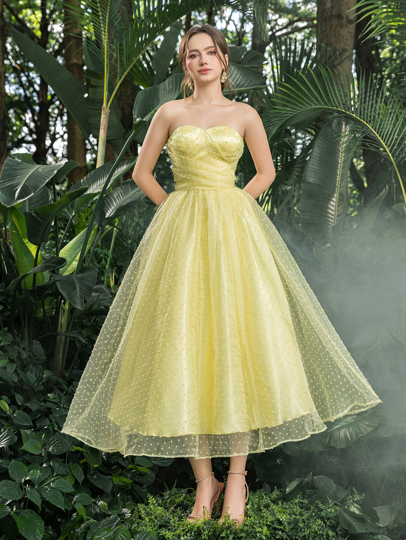 Strapless Lace Sleeveless A-Line Midi Dress — authorized product image 4