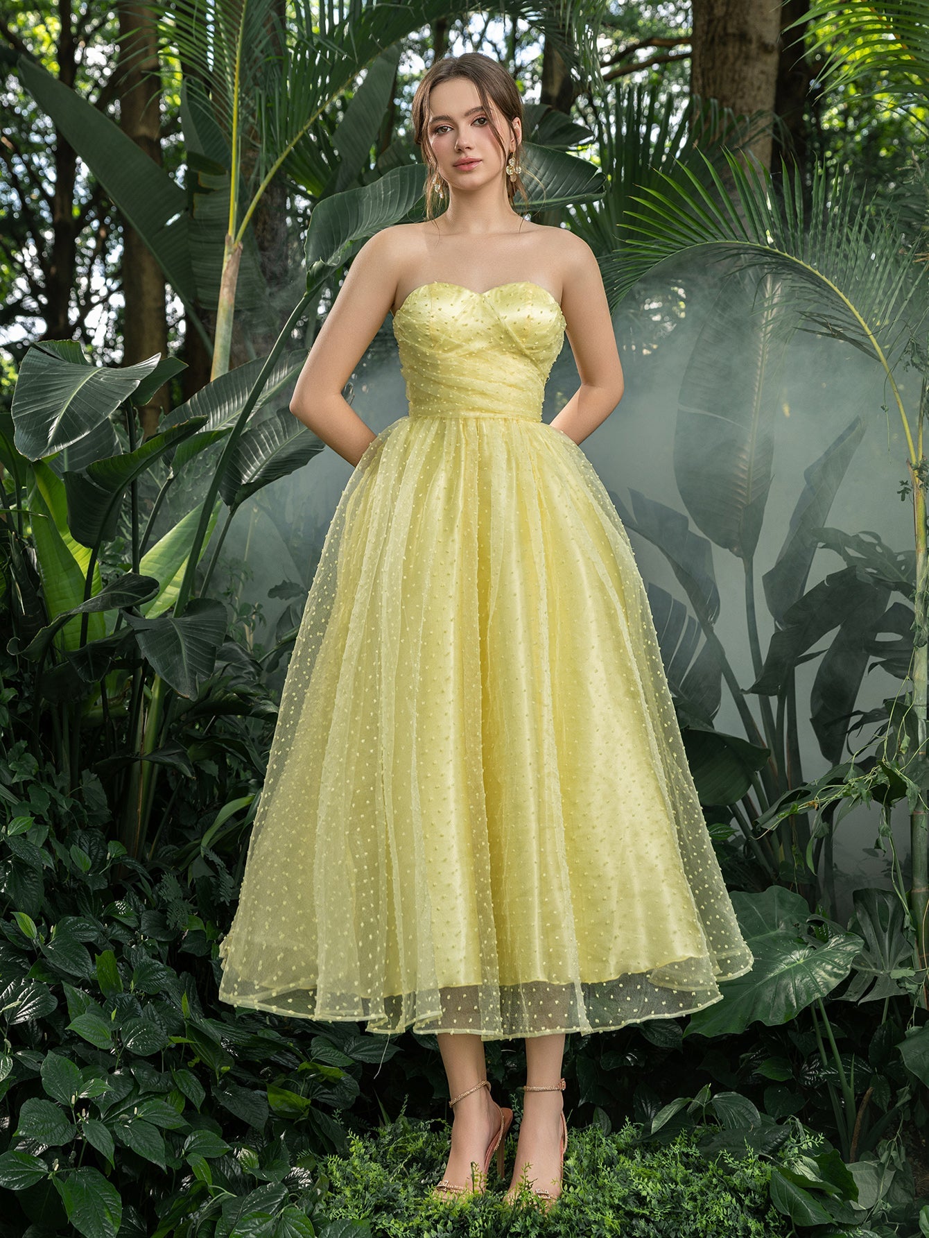 Strapless Lace Sleeveless A-Line Midi Dress — authorized product image 6