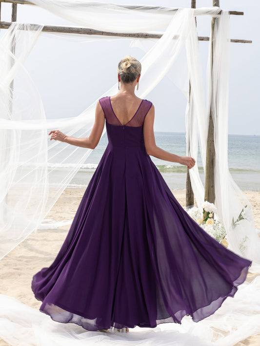 Women's Elegant Mother-of-the-Bride Gown: Floral Appliqué V-Neck & Chiffon Skirt – Open-Back Wedding Formal Dress – view 2