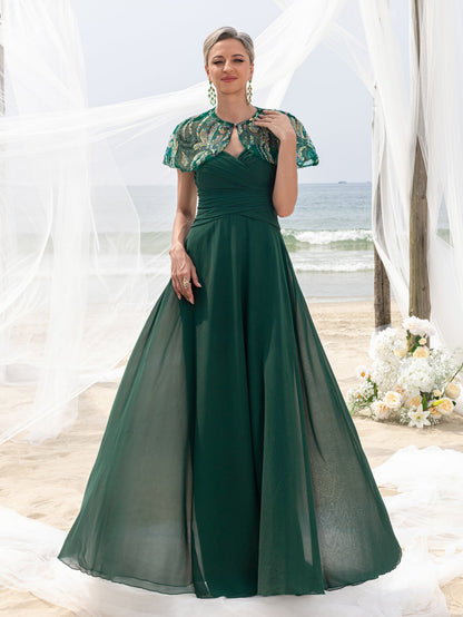 Women's Elegant Mother-of-the-Bride Gown Sets: Multicolor Sequin Cape & Strapless Chiffon Maxi Dress – view 4