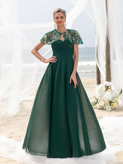 Women's Elegant Mother-of-the-Bride Gown Sets: Multicolor Sequin Cape & Strapless Chiffon Maxi Dress – view 3