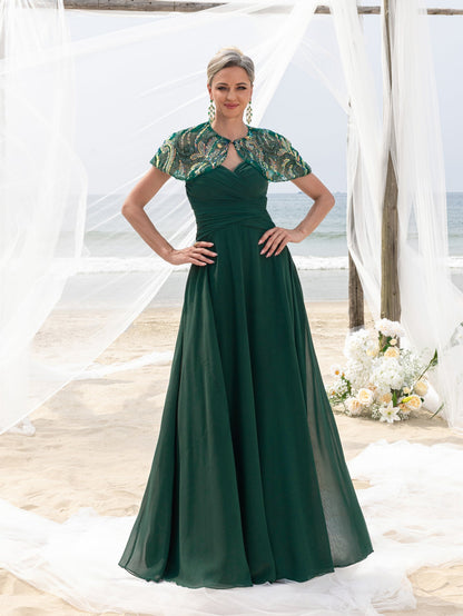 Women's Elegant Mother-of-the-Bride Gown Sets: Multicolor Sequin Cape & Strapless Chiffon Maxi Dress – view 5
