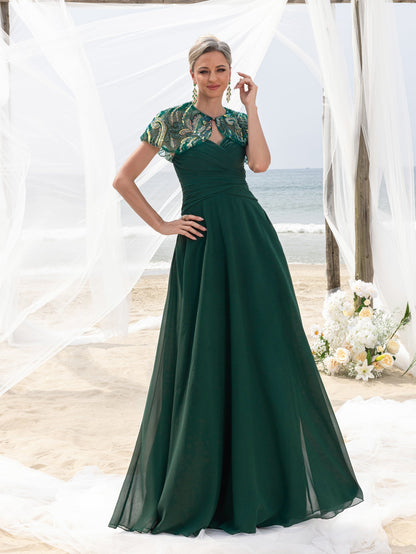 Women's Elegant Mother-of-the-Bride Gown Sets: Multicolor Sequin Cape & Strapless Chiffon Maxi Dress – view 6