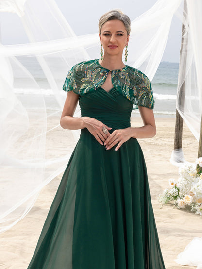 Women's Elegant Mother-of-the-Bride Gown Sets: Multicolor Sequin Cape & Strapless Chiffon Maxi Dress – view 7