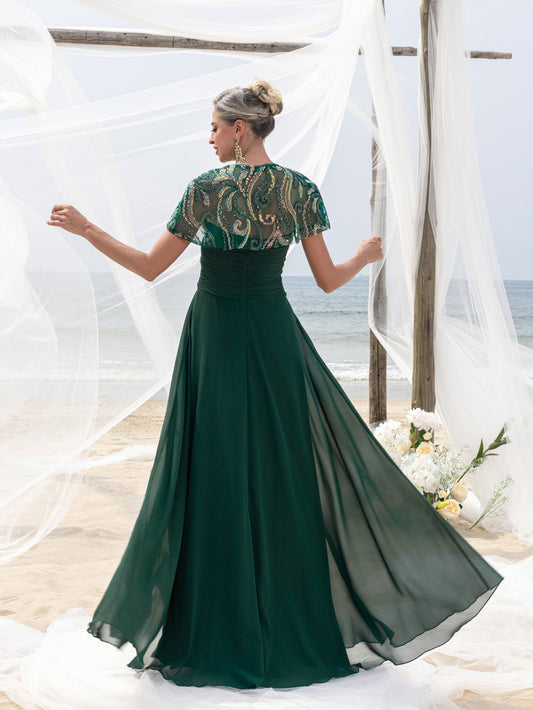 Women's Elegant Mother-of-the-Bride Gown Sets: Multicolor Sequin Cape & Strapless Chiffon Maxi Dress – view 2