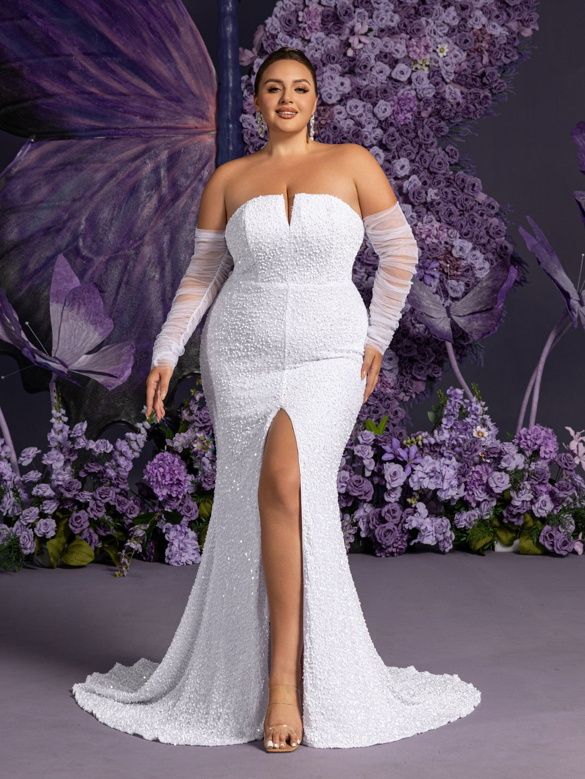 Additional product view of Mermaid Hem Plus-Size Strapless Long-Sleeve Sequin Wedding Dress