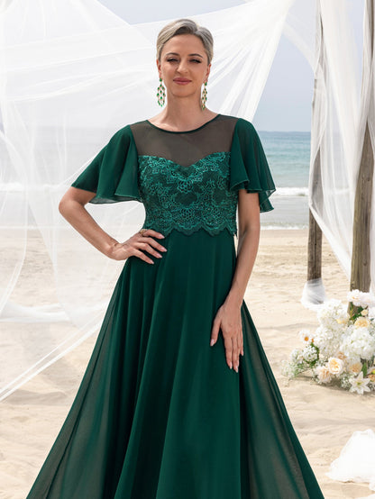 Additional view of Mother-of-the-Bride Lace Short-Sleeve A-Line Evening Gown