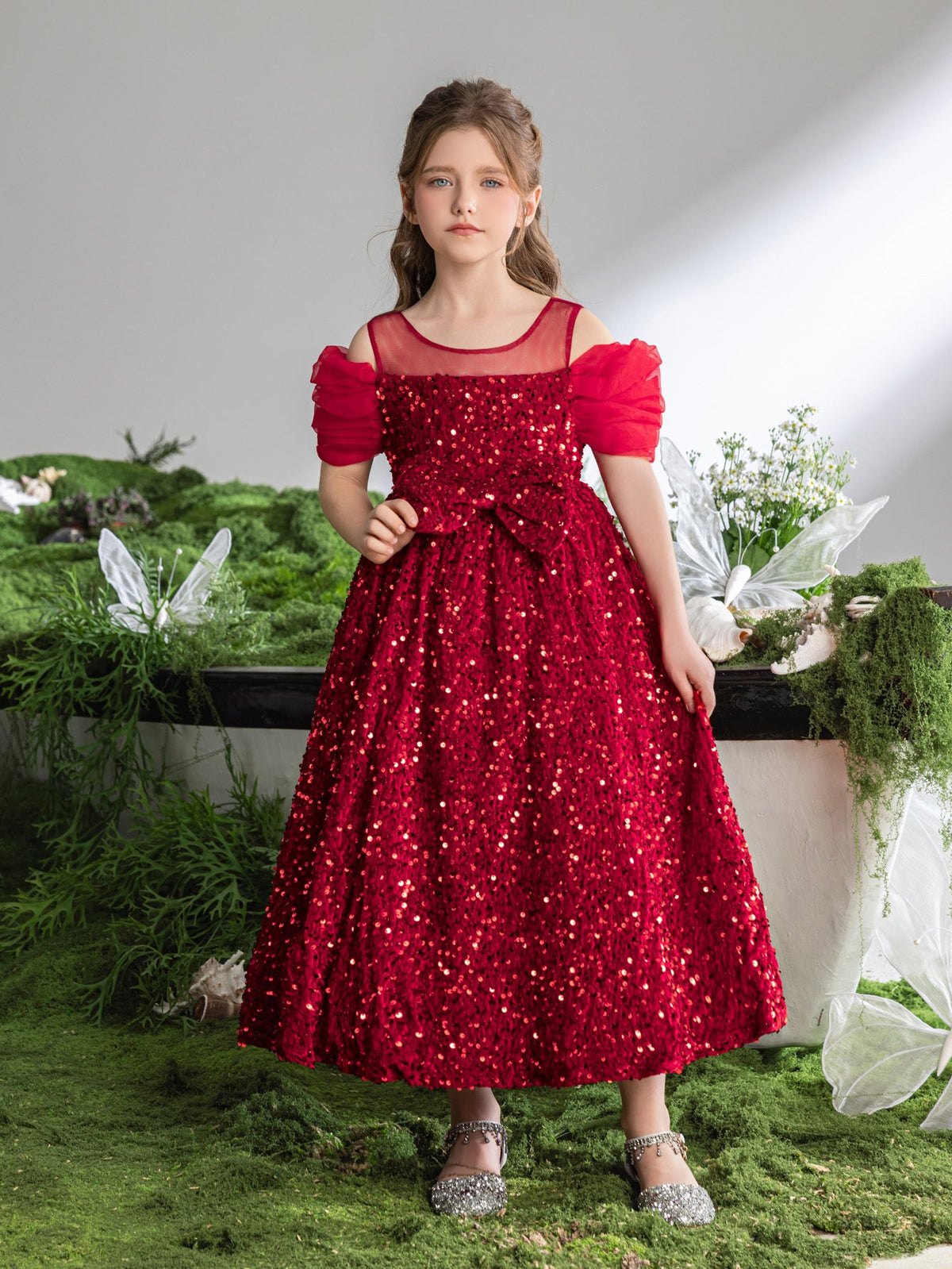 Tween Girls' Round Neck Sequin Bow Short-Sleeve A-Line Formal Gown — authorized product image 5