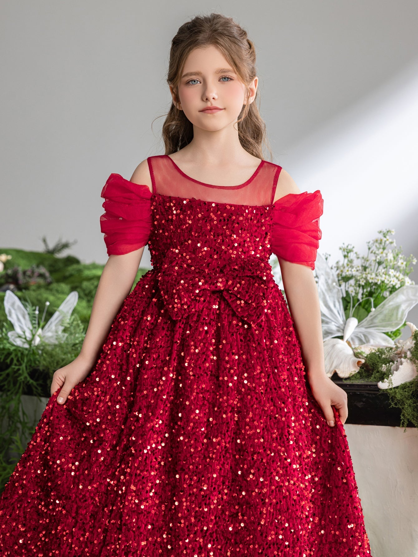 Tween Girls' Round Neck Sequin Bow Short-Sleeve A-Line Formal Gown — authorized product image 6