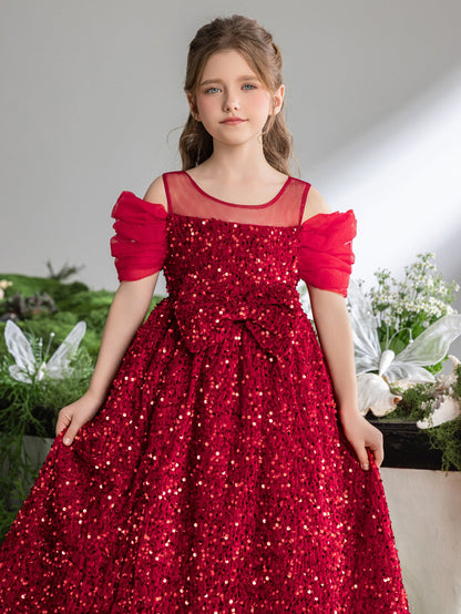 Tween Girls' Round Neck Sequin Bow Short-Sleeve A-Line Formal Gown — authorized product image 6