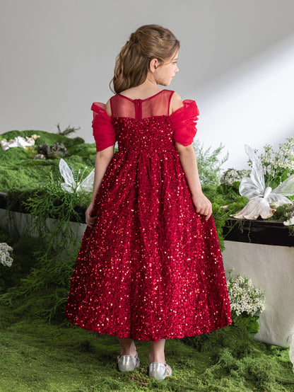 Tween Girls' Round Neck Sequin Bow Short-Sleeve A-Line Formal Gown — authorized product image 2