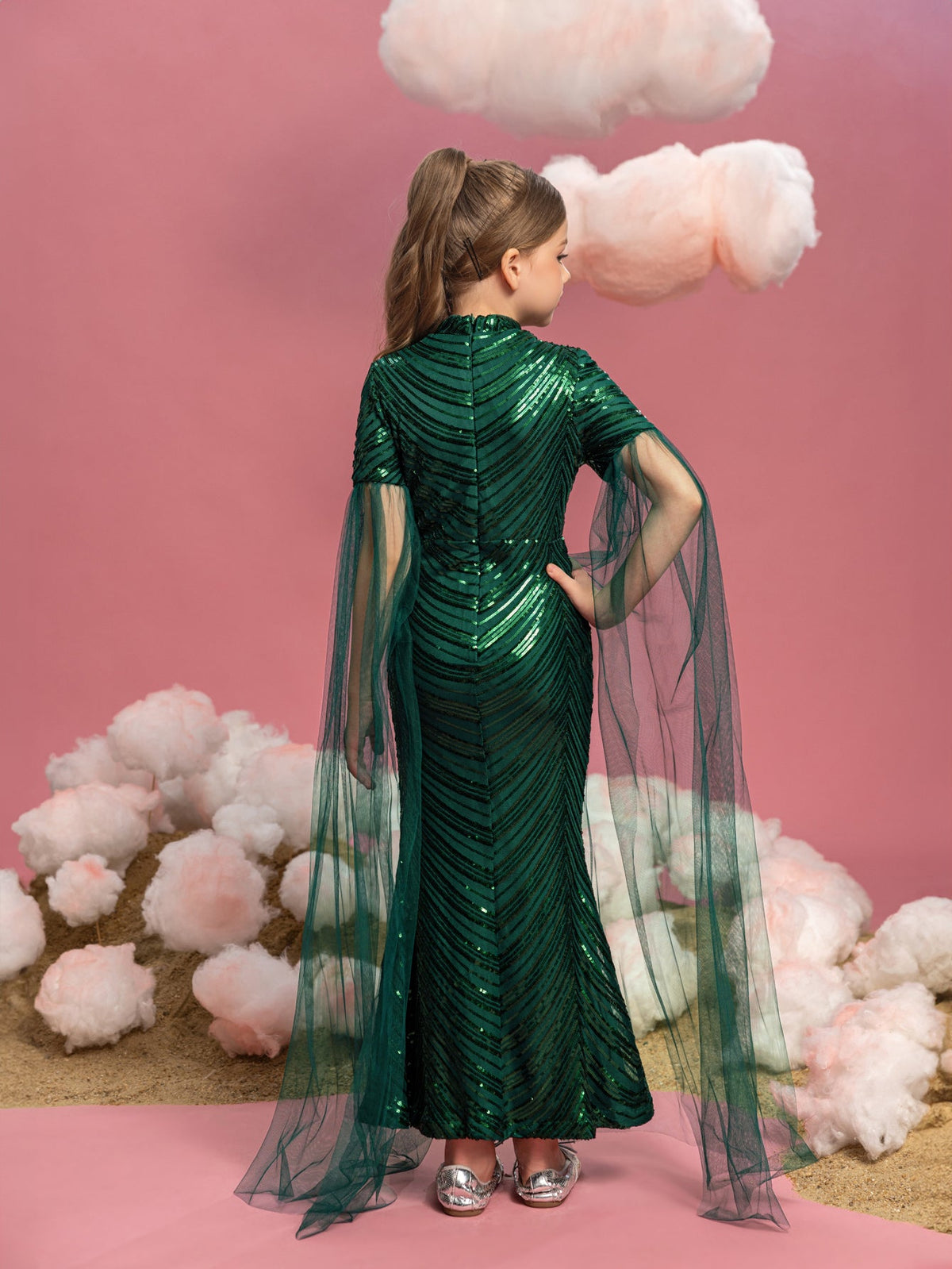 Tween Girls' High Neck Sequin Cape Mermaid Formal Gown — authorized product image 2