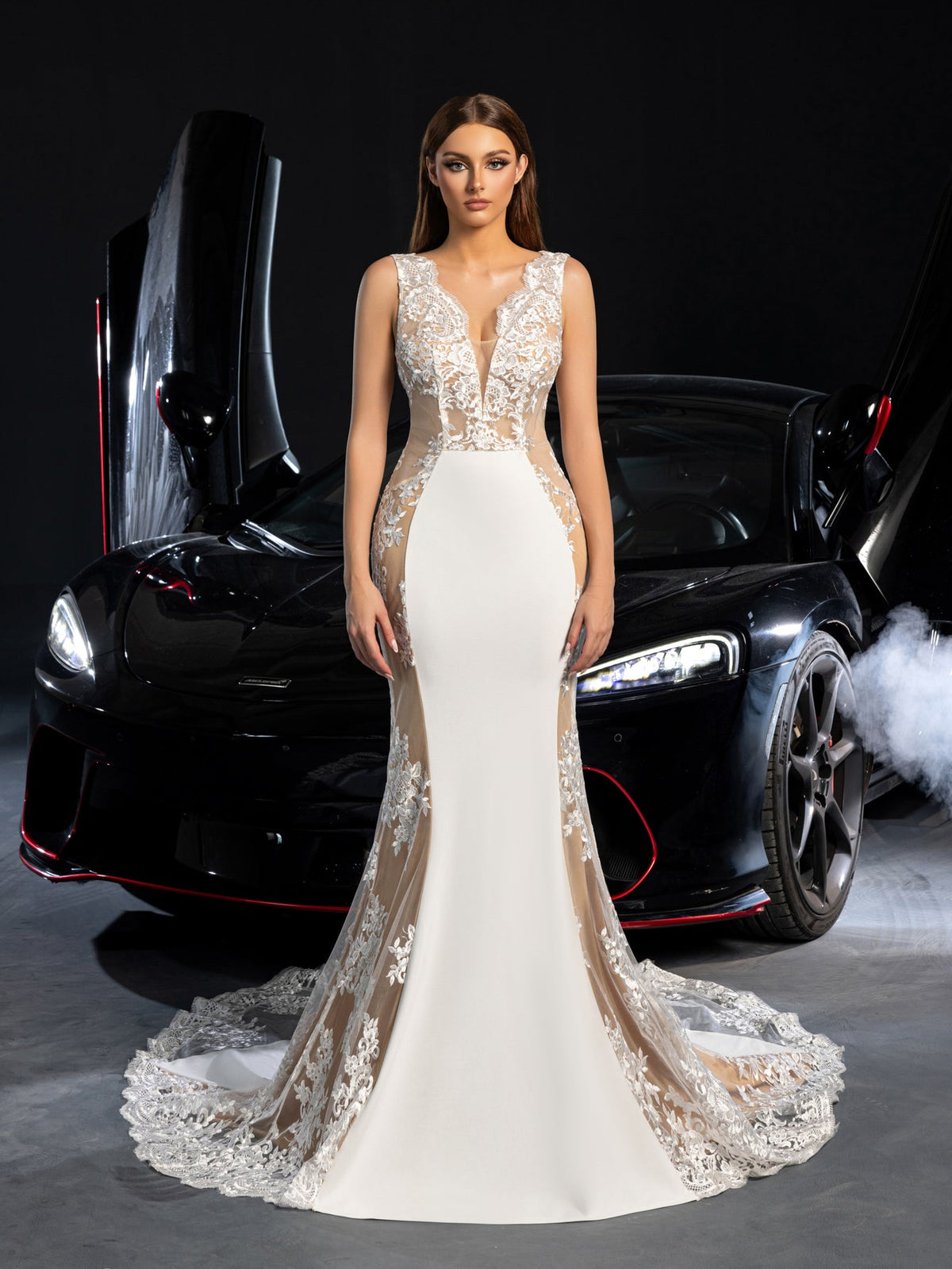 Additional product view of Plunging-Neck Backless Lace V-Neck Sleeveless Wedding Dress