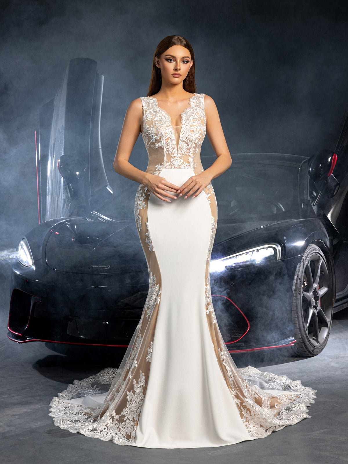 Additional product view of Plunging-Neck Backless Lace V-Neck Sleeveless Wedding Dress