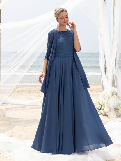 Women's Lace & Chiffon Mother-of-the-Bride Dress: Flowing Beach Wedding Gown with Mid-Sleeve Detailing & Dramatic Skirt – view 4
