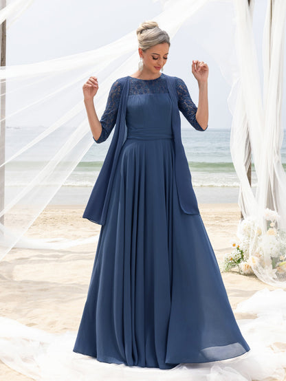 Women's Lace & Chiffon Mother-of-the-Bride Dress: Flowing Beach Wedding Gown with Mid-Sleeve Detailing & Dramatic Skirt – view 5