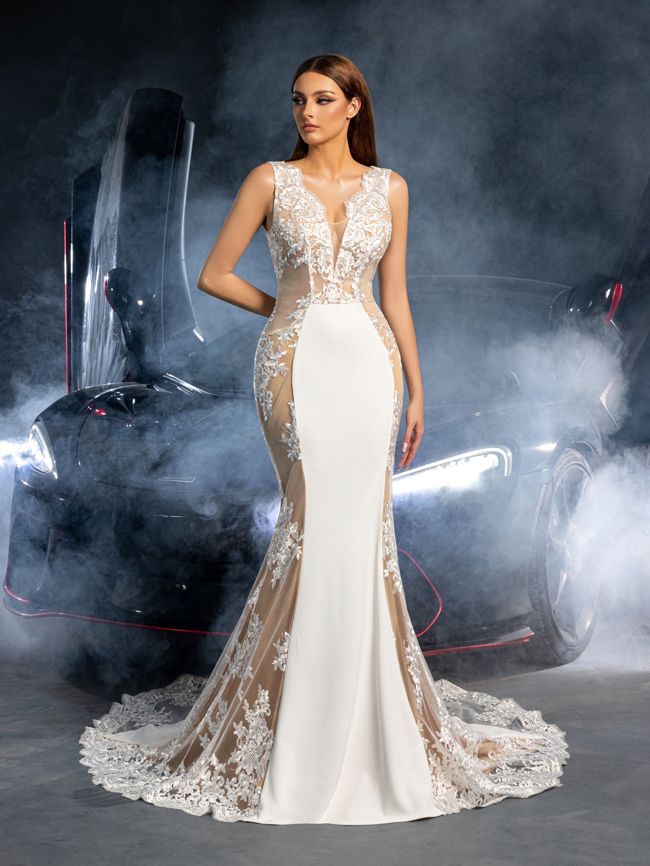 Additional product view of Plunging-Neck Backless Lace V-Neck Sleeveless Wedding Dress