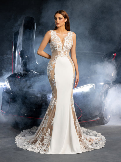 Additional product view of Plunging-Neck Backless Lace V-Neck Sleeveless Wedding Dress