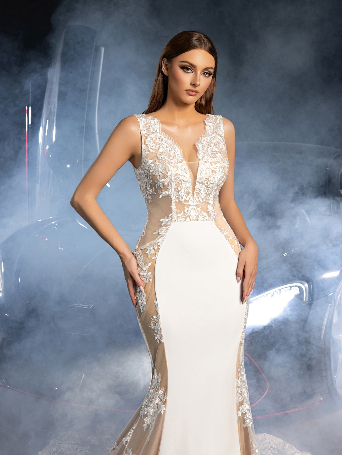 Additional product view of Plunging-Neck Backless Lace V-Neck Sleeveless Wedding Dress