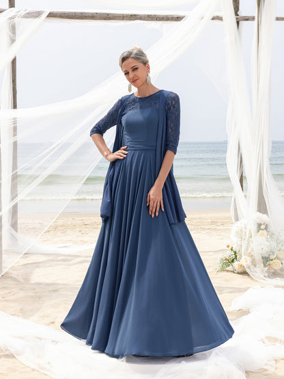 Women's Lace & Chiffon Mother-of-the-Bride Dress: Flowing Beach Wedding Gown with Mid-Sleeve Detailing & Dramatic Skirt – view 6