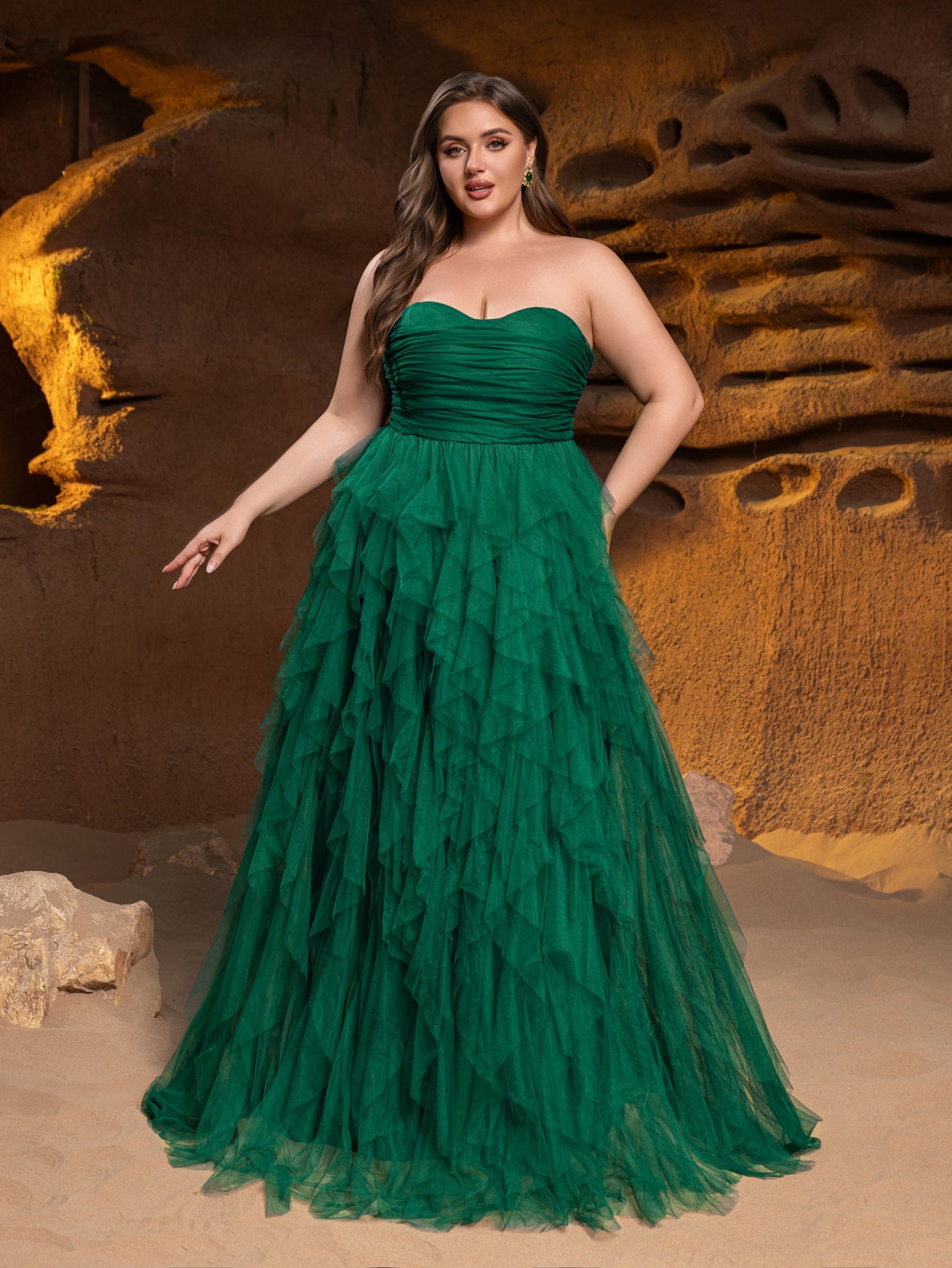 Additional product view of Mesh Overlay Plus-Size Strapless Sleeveless A-Line Wedding Dress
