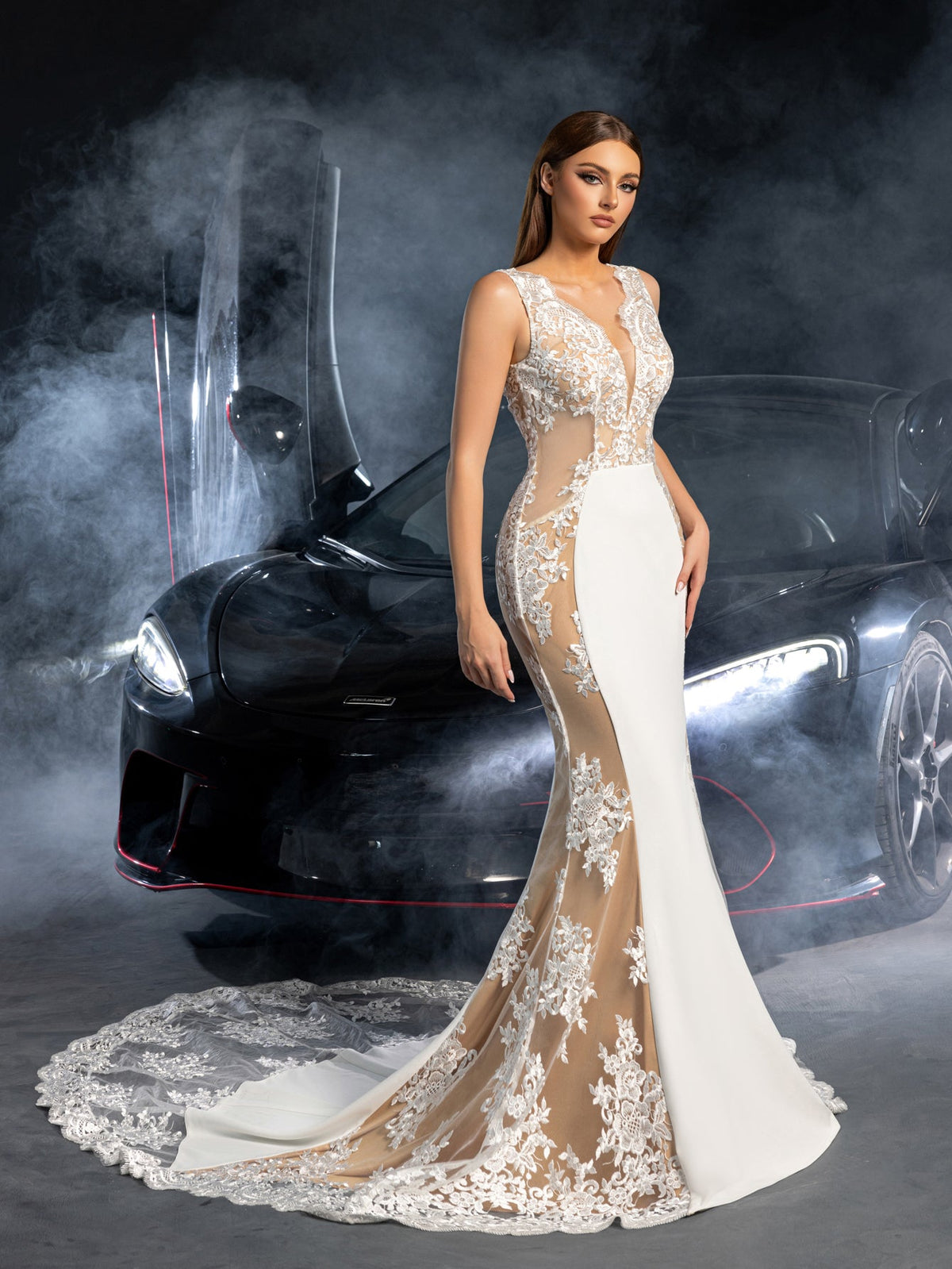 Additional product view of Plunging-Neck Backless Lace V-Neck Sleeveless Wedding Dress