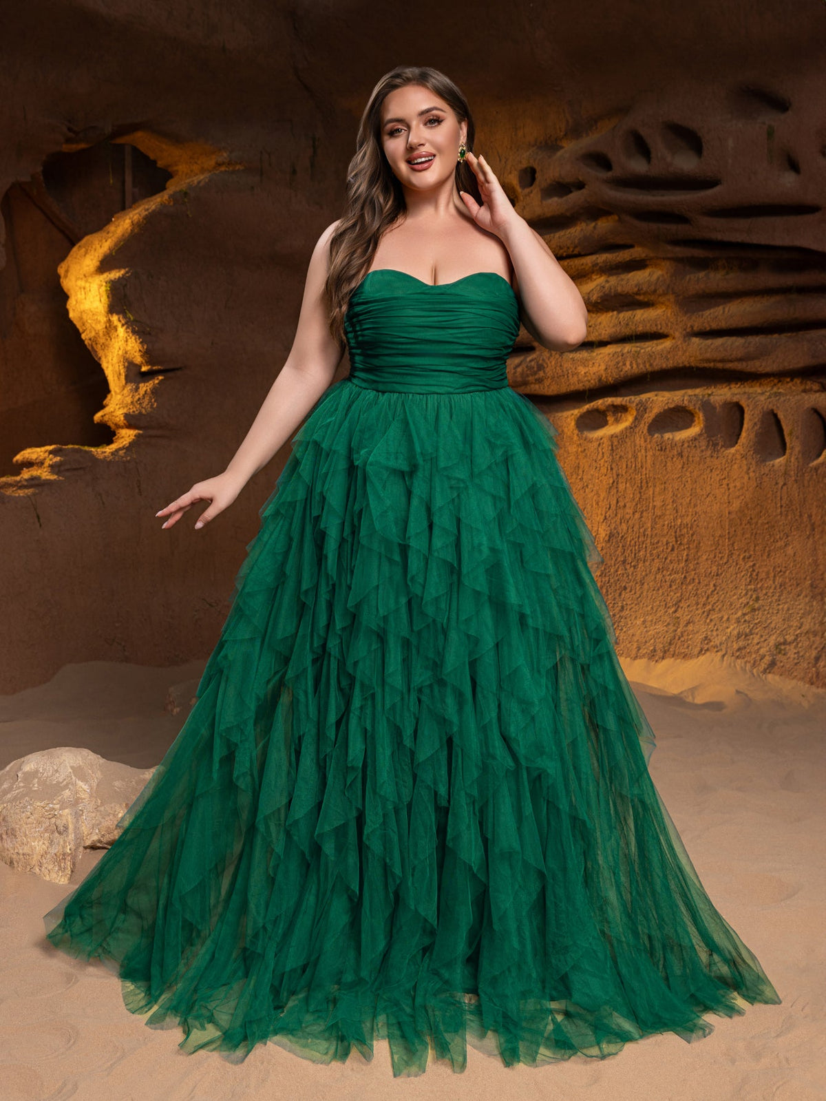 Additional product view of Mesh Overlay Plus-Size Strapless Sleeveless A-Line Wedding Dress