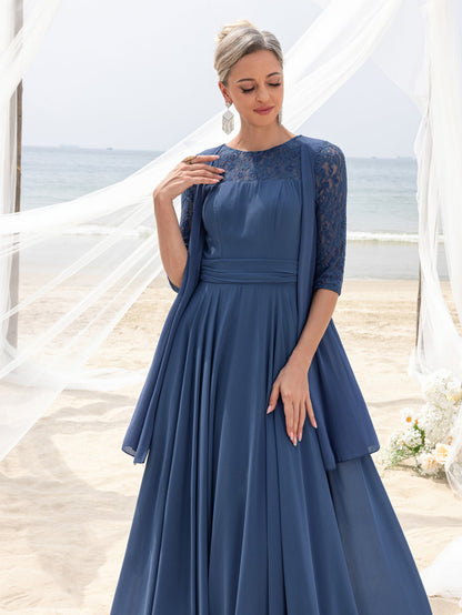 Women's Lace & Chiffon Mother-of-the-Bride Dress: Flowing Beach Wedding Gown with Mid-Sleeve Detailing & Dramatic Skirt – view 8