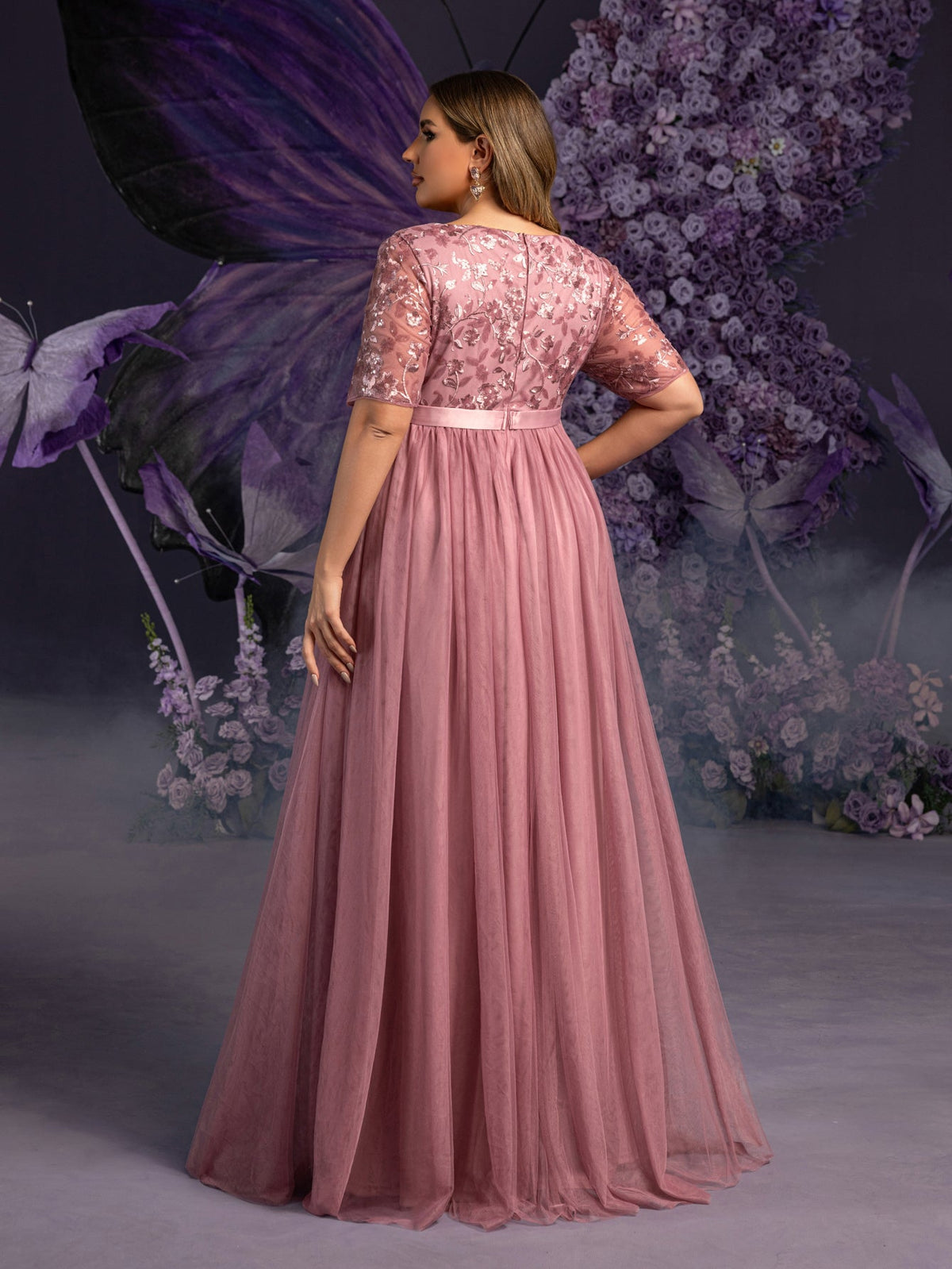 Additional product view of Plus-Size Mesh A-Line Sequin Maxi Maternity Evening Dress