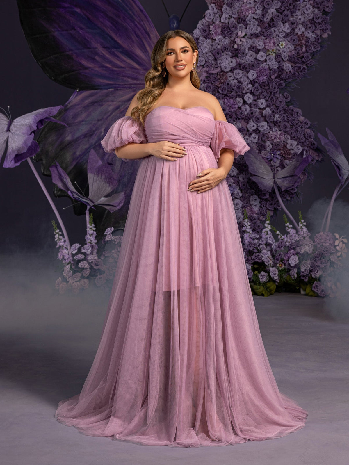 Plus-Size Maternity Strapless Tulle Sleeveless A-Line Evening Gown — authorized product image 4