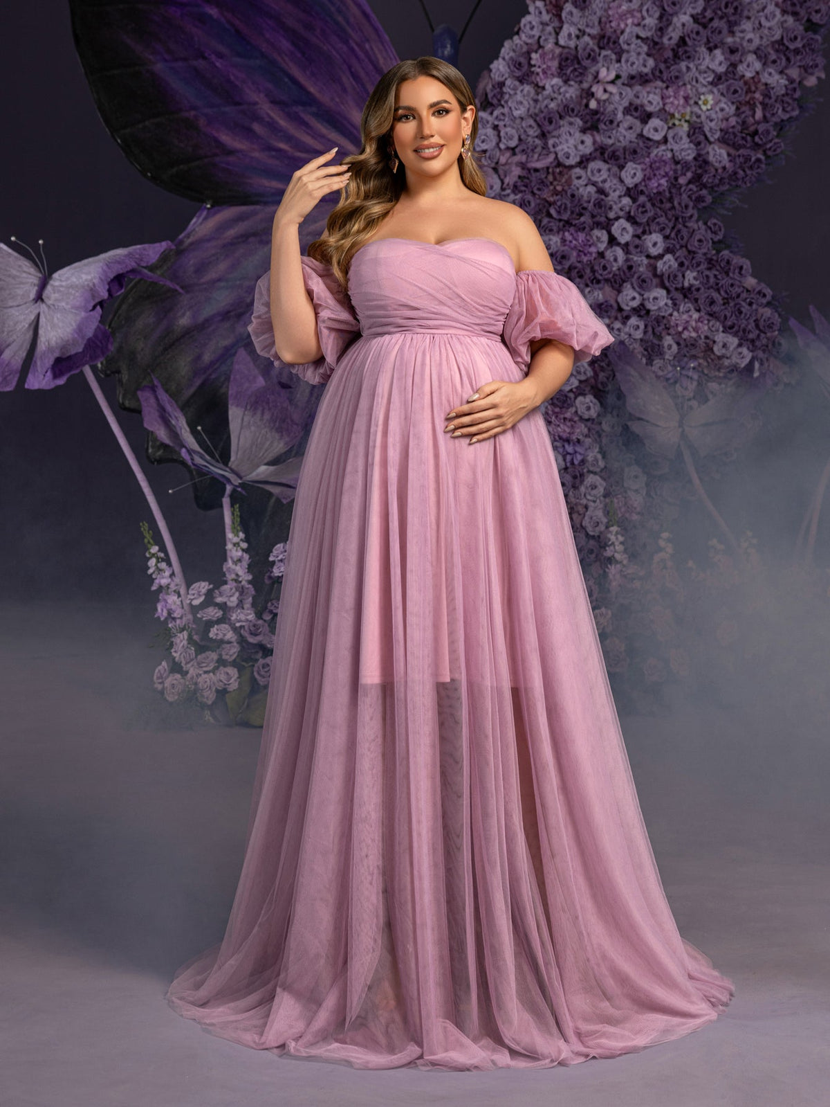 Plus-Size Maternity Strapless Tulle Sleeveless A-Line Evening Gown — authorized product image 5