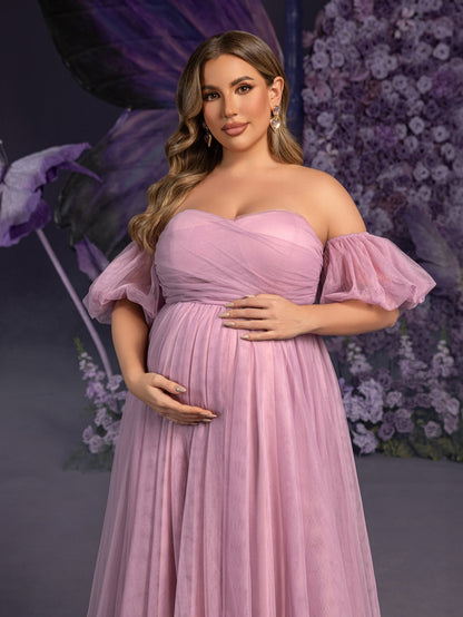 Plus-Size Maternity Strapless Tulle Sleeveless A-Line Evening Gown — authorized product image 6