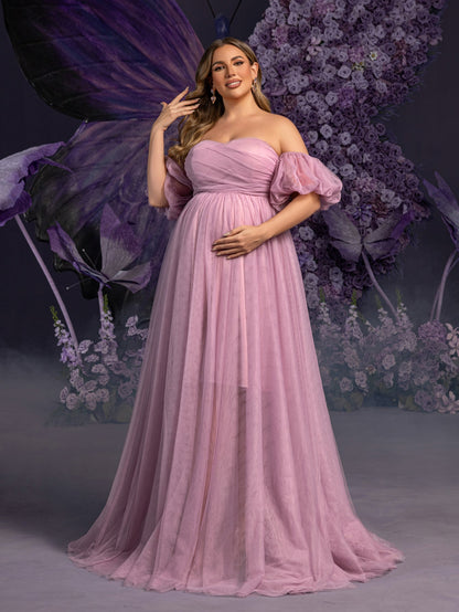 Plus-Size Maternity Strapless Tulle Sleeveless A-Line Evening Gown — authorized product image 3