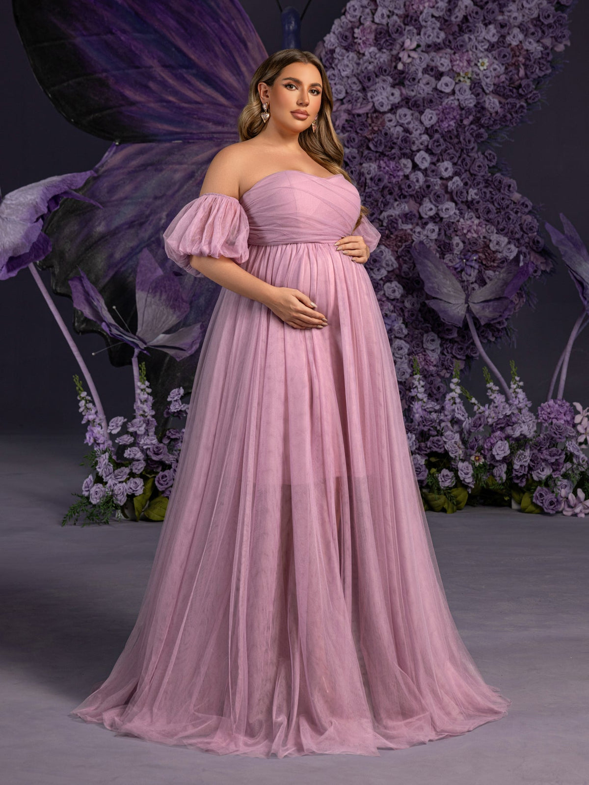 Plus-Size Maternity Strapless Tulle Sleeveless A-Line Evening Gown — authorized product image 7