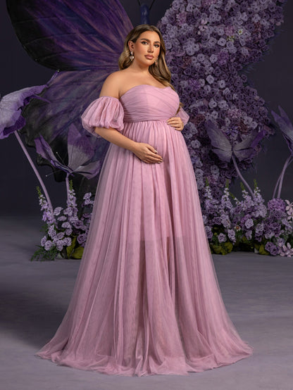 Plus-Size Maternity Strapless Tulle Sleeveless A-Line Evening Gown — authorized product image 7