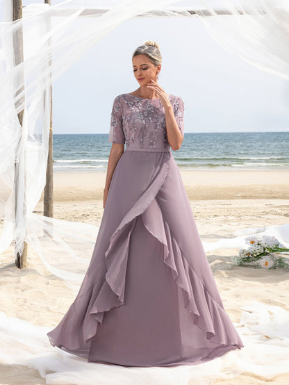 Additional view of Lace Chiffon Floral A-Line Mother of the Bride Dress