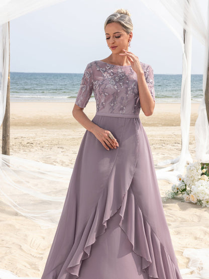 Additional view of Lace Chiffon Floral A-Line Mother of the Bride Dress