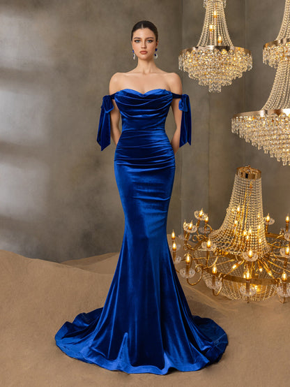 Additional product view of Off-Shoulder Velvet Mermaid Sleeveless Maxi Evening Gown