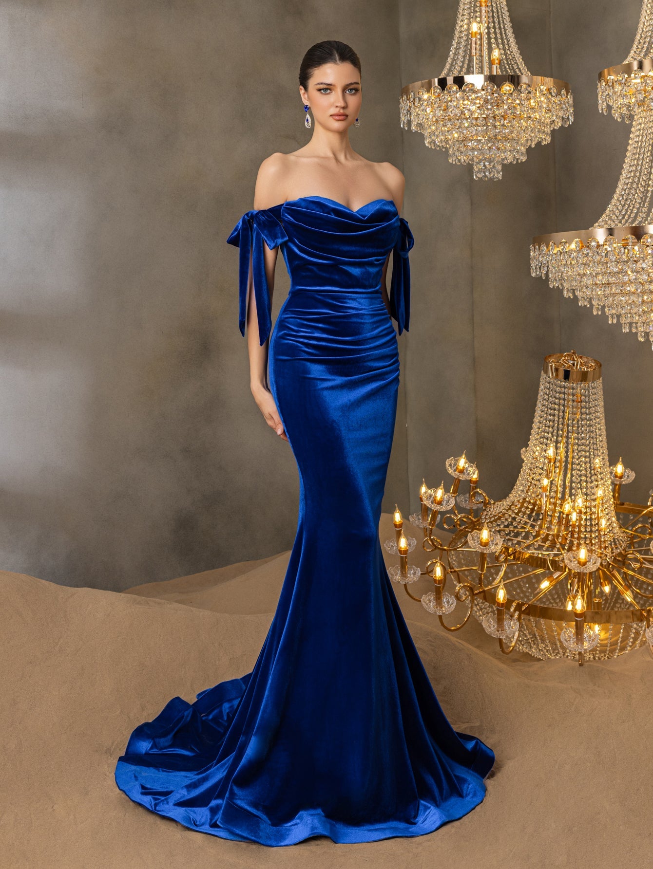 Additional product view of Off-Shoulder Velvet Mermaid Sleeveless Maxi Evening Gown