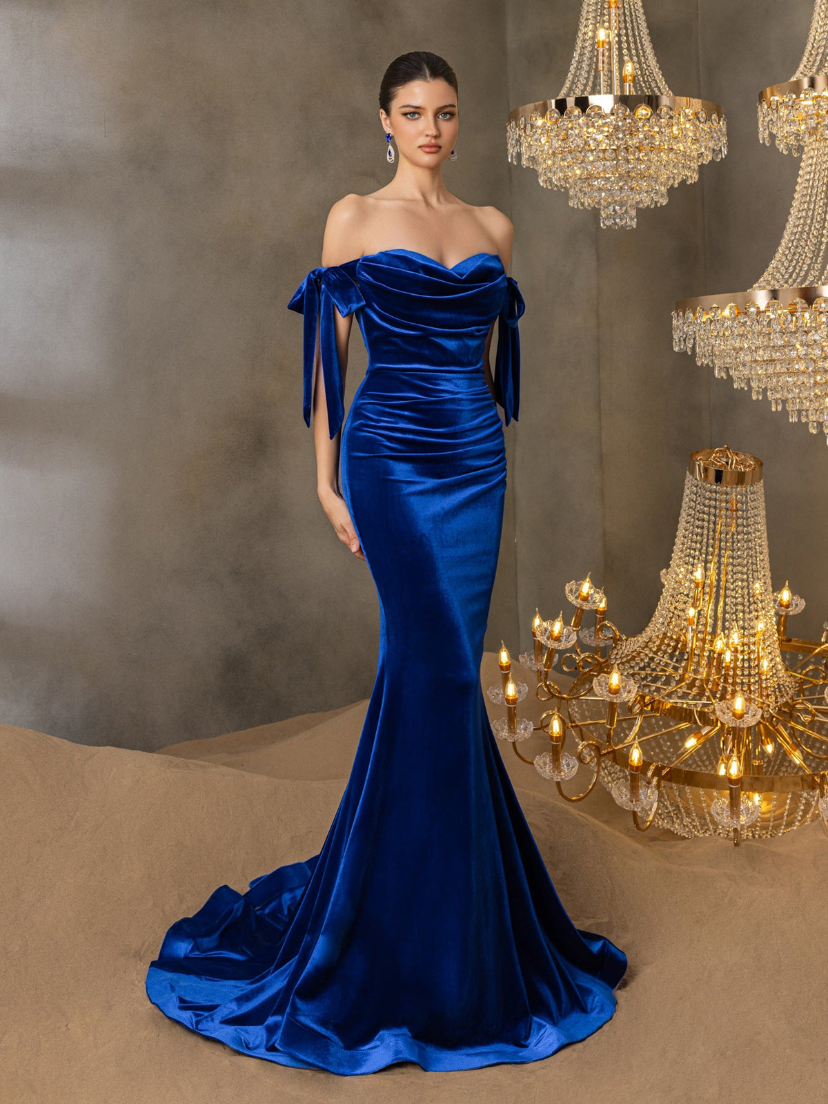 Additional product view of Off-Shoulder Velvet Mermaid Sleeveless Maxi Evening Gown